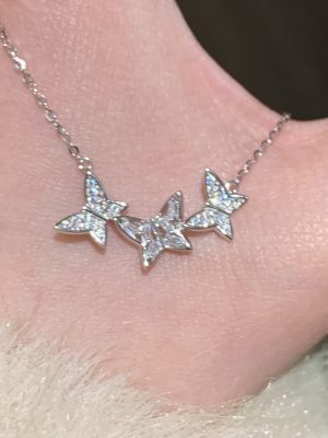 Three Butterflies ~ S925 Sterling Silver Platinum Plated Butterfly Inlaid Zircon Pendant Clavicle Chain All-match Light Luxury Female HME