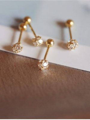 S925 Sterling Silver Plated 18K Gold Flash Full Drill Ear Nail Female Ear Hole Screw Screw Unique Small Ear Nail Ear Accessories HME
