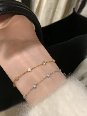 Starlight Bubble ~ S925 Sterling Silver Plated 18K Gold Five Bubble Round Diamond Bracelet Women's Delicate Gentle Adjustable Bracelet
