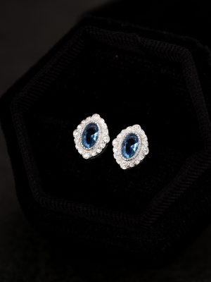 S925 Sterling Silver French-style Elegant Oval Blue Zircon Earrings for Women Light Luxury Vintage Fashion All-match Earrings