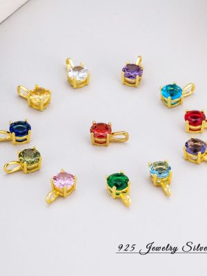 Korean version of four claw single diamond silver necklace female Joker 925 sterling silver twelve birthstone lucky constellation diy pendant wholesale