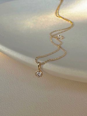 Japanese Super Beauty S925 Sterling Silver Plated 14 Gold Zircon Pendant Universal Stacked Belt Adjustable Necklace Women Light Luxury Clavicle Chain Ouni Na