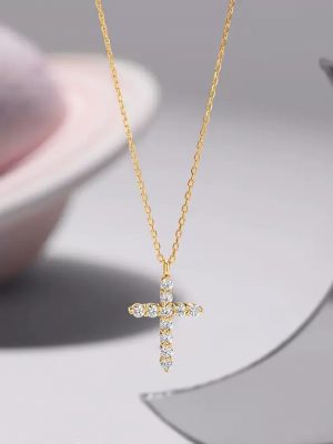 Flash Cross Pendant Necklace Women's S925 Sterling Silver Plated 18K Gold Minimalist Cool Diamond Clavicle Chain Ins Style