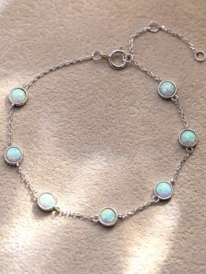 S925 All-Body Sterling Silver 7 Opal Fine Bracelet Light Luxury High-Level All-Match Hand Jewelry Ins Gift Internet Celebrity Jewelry