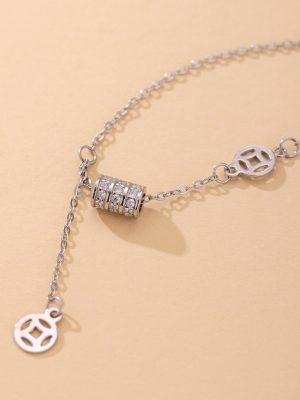 S925 Sterling Silver Full Diamond Small Man Waist Tassel Necklace Women's High-end Fashion All-match Copper Money Tassel Clavicle Chain