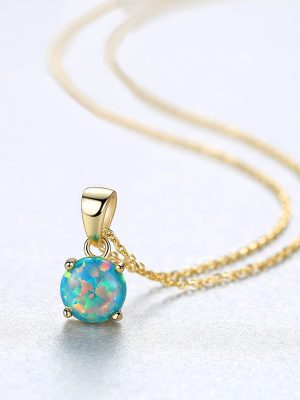 S925 Sterling Silver Plated 14K Gold Necklace Women's Opal Pendant Fashion Simple Neck Jewelry for Girlfriend