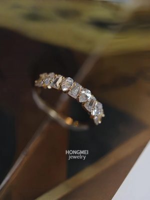 S925 Sterling Silver Plated 18K Gold Pear Shaped Trapezoidal Rai Drill Zircon Ring Shaped Drill Light Luxury Design Open Ring