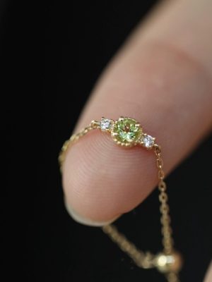 S925 Sterling Silver 14K Gold Plated Olivine Adjustable Chain Ring Women's Japanese Design rebornme Ouni Na