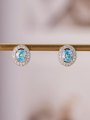S925 Sterling Silver with Flash Diamond Oval Pigeon Egg Sea Blue Zirconium Earrings for Women Light Luxury High Fashion Elegant Exquisite Earrings