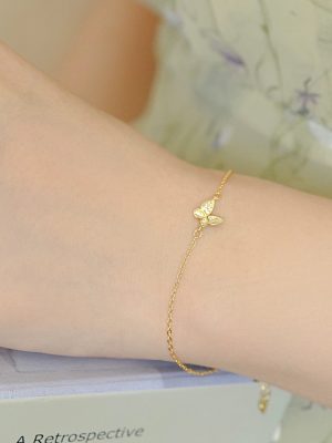 925 Sterling Silver Plated 18K Gold Butterfly Bracelet Super Flash Inlaid Zircon All-Match Stacked Elegant Design