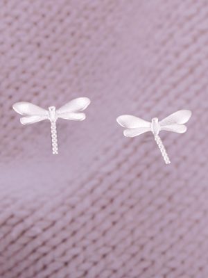New S925 Sterling Silver Frosted Small Dragonfly Earrings Women's Design Exquisite Simple All-match Smart Dragonfly Earrings