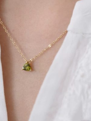 S925 Sterling Silver Plated 14K Gold Olive Green Pendant Necklace Women's Design Light Luxury Simple High Clavicle Chain Ouni Na