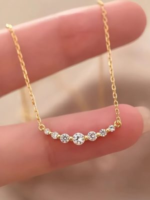 S925 Sterling Silver Plated 14K Gold Gradient Diamond Smiley Necklace Women's Sweet Gentle Design All-match Clavicle Chain