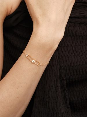 "Seattle" S925 Sterling Silver Plated 18K Gold Suspension Zirconium Diamond Bracelet Light Luxury Design Geometric Line Bracelet HME
