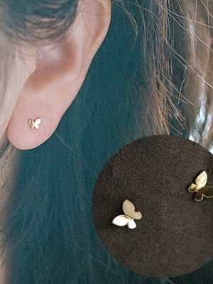 S925 Sterling Silver Plated 14K Gold Mini Shiny Butterfly Earrings Simple All-Match Fresh Style Women's Earrings