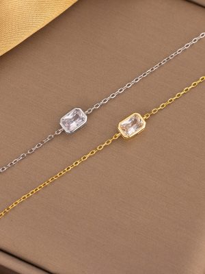 S925 Sterling Silver Shimmering Square Zircon Bracelet Women's Light Luxury Simple Fashion High-grade Exquisite All-match Fine Chain Bracelet