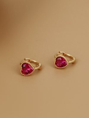Little Red Heart ~ S925 Silver Plated 18K Gold Zircon Mini Earrings Women's Exquisite Cute Ear Bone Ear Buckle Tide Gift HME