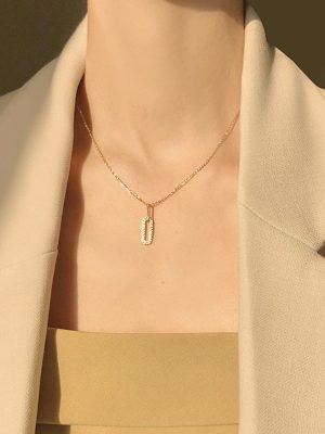 S925 Sterling Silver Plated 14K Gold Double Ring Necklace Women's Elegant Simple Pendant Ins Light Luxury Superior Clavicle Chain