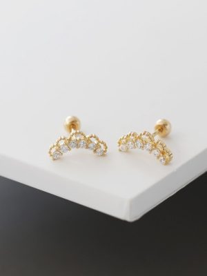 S925 Sterling Silver Plated 18K Gold Ear Nail Female Lace Arc Inlaid Zircon Ball Plug Screw Ear Nail Free HME