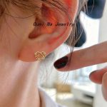 S925 Sterling Silver Plated 14K Gold Love Earrings Women's Design Hollow Interwoven Diamond Earrings Commuter Earrings Ouni Na