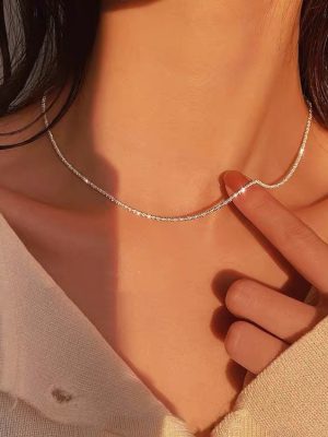 Gipsophila S925 Sterling Silver Plated 14K Gold Sparkling Glitter Necklace Clavosin Chain Female Neck Chain Ouni Na