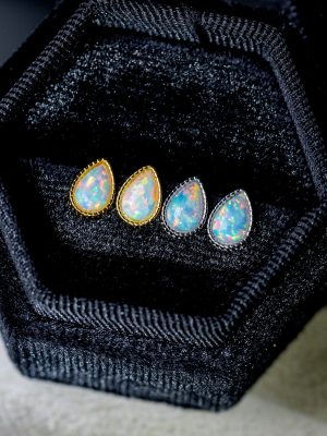 S925 Sterling Silver Plated 18K Gold Opal Australian Gemstone Earrings Women's Simple Elegant High-grade Drop Earrings