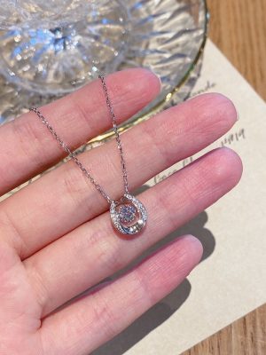 S925 Silver Platinum Plated Horseshoe U-Shaped Diamond Sparkling Beating Heart Gift Birthday Necklace Clavicle Chain Female HME