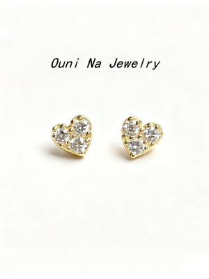 S925 Sterling Silver Plated 14k Gold Mini Exquisite Diamond-encrusted Love Small Earrings Simple Heart-shaped All-match Earrings Female Ouni Na