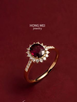 S925 Sterling Silver Plated 18K Gold Light Luxury High-grade Ruby Ring Female Pigeon Blood Red Retro Diamond All-match Ring