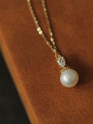 S925 Sterling Silver Plated 18K Gold Pearl Bead Necklace Female Elegant All-Match Gift Simple Vintage Collarbone Chain Pendant