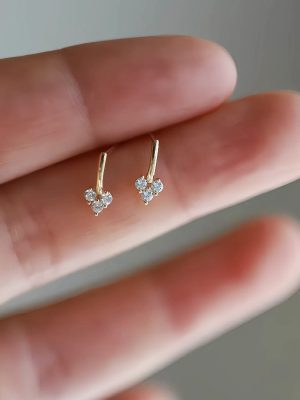 S925 Sterling Silver Plated 14k Gold Three Diamond Earrings Simple Classic Love Style Elegant All-match Earrings