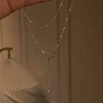 S925 Sterling Silver Plated 18K Gold Single Diamond Bubble Chain Adjustable Y-Shaped Clavicle Chain Light Luxury Advanced Necklace