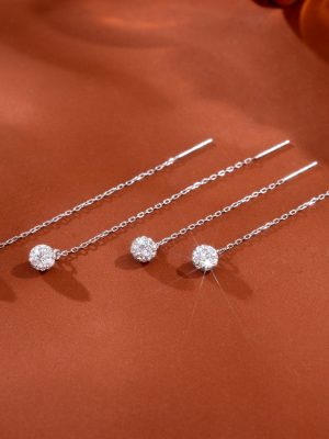 S925 Sterling Silver Flash Diamond Star Ball Earrings Tassel Mid-length Earrings Simple Fashion High-end Earrings for Women