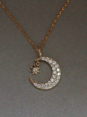 Dream Falling Stars and Moon 925 Sterling Silver Plated 14K Gold Necklace Exquisite Micro-inlaid Zircon Elegant Pendant High-grade All-match Clavicle Chain