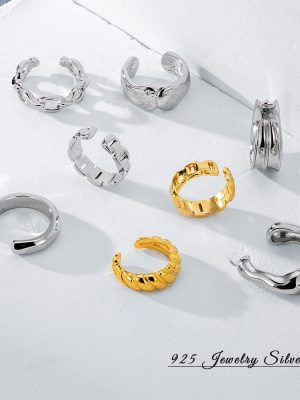 Simple small chain without ear hole ear clip s925 sterling silver smooth twist pattern hollow Joker ear clip wholesale women