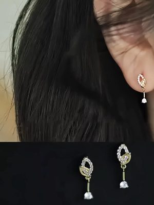 S925 Sterling Silver Plated 14k Gold Smart Leaf Earrings Women's Diamond Tassel Mori Fresh Student Silver Earrings Gift
