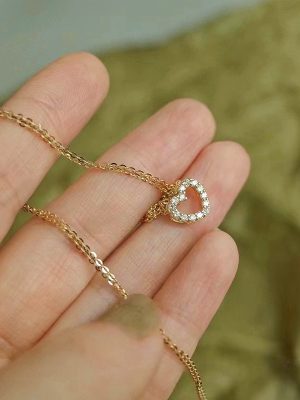 S925 sterling silver 14k gold peach heart necklace full diamond heart pendant high-grade light luxury fashion all-match clavicle chain women