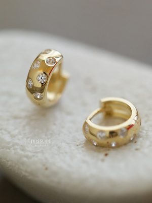 S925 Sterling Silver Plated 14K Gold Recommendation ~ Sparkling vintage Temperament Earrings Ear Buckle Fashionable Earrings HME