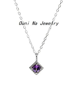 S925 Sterling Silver Plated 14K Gold Violet Zircon Necklace Women's Light Luxury All-match Purple High-grade Pendant Clavicle Chain Ouni Na