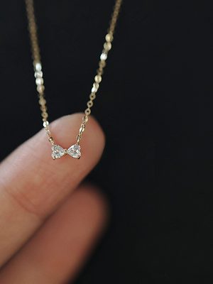 S925 Sterling Silver Plated 14K Gold Necklace Mini Love Bow Collarbone Pendant Japanese Artistic Ins Style Fresh Style