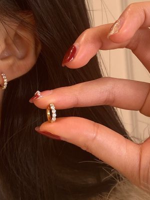 S925 Sterling Silver Plated 14K Gold Rai Drill Ear Buckle Women's 8mm Inner Diameter Light Luxury Commuter Ear Ring Earrings Ouni Na