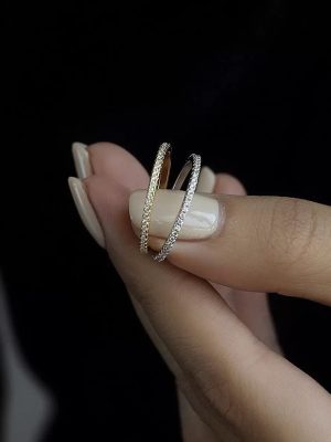 S925 Sterling Silver Plated 18K Gold Korean Design Retro Rank Diamond Simple Ring Women's Ins Style Fashionable Finger Ring