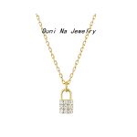S925 Sterling Silver Plated 14K Gold Lock Necklace Women's High-grade All-match Light Luxury Diamond-set Shining Clavicle Chain Ouni Na