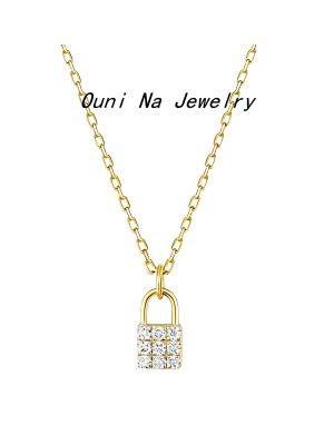 S925 Sterling Silver Plated 14K Gold Lock Necklace Women's High-grade All-match Light Luxury Diamond-set Shining Clavicle Chain Ouni Na