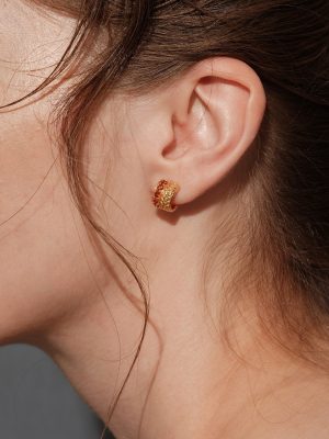 Wind Blows Wheat Wave ~ S925 Sterling Silver Plated 18K Gold Wheat Spike Red Zirconium Earrings Women's Design Retro Elegant Earrings Earrings