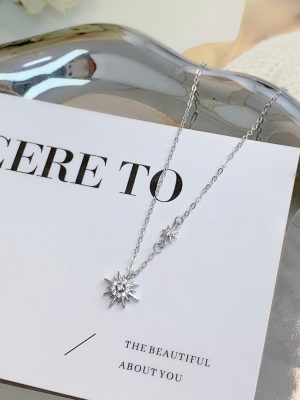 S925 Sterling Silver Mori Eight Star Sunflower Necklace Women's Micro-inlaid Zircon All-match Light Luxury High-grade Clavicle Chain for Women
