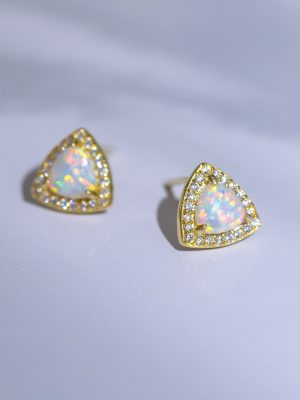 S925 Sterling Silver Inlaid Geometric Triangle Opal Australian Gemstone Earrings Flash Exquisite Fashion All-match Earrings
