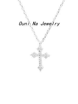 S925 Sterling Silver 14K Gold Plated Cross Diamond Pendant Necklace Female Ouni Na