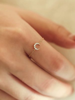 S925 Sterling Silver Plated 14K Gold Moon Chain Ring Soft Ring Women Fashion Personality Ins Trendy Design Ouni Na