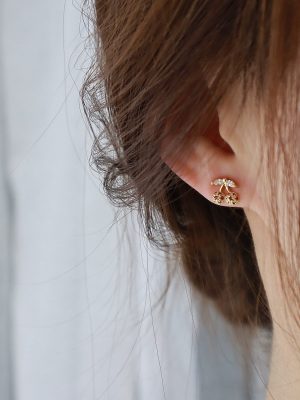 Japanese and Korean S925 Sterling Silver Plated 14K Gold Mini Exquisite Cute Rose Cherry Elegant Small Earrings Earrings Female Ouni Na
